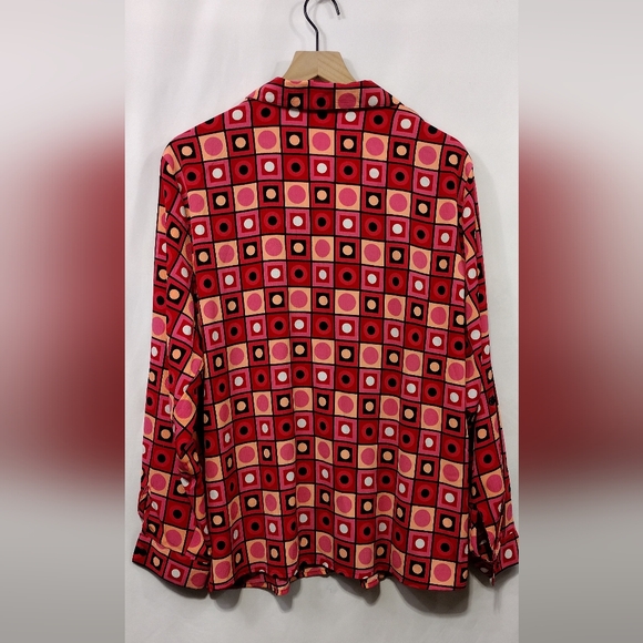 Notations Geometrical Print Button Down Shirt Womens XL Red Bobo Retro 90s Y2K - Picture 5 of 8